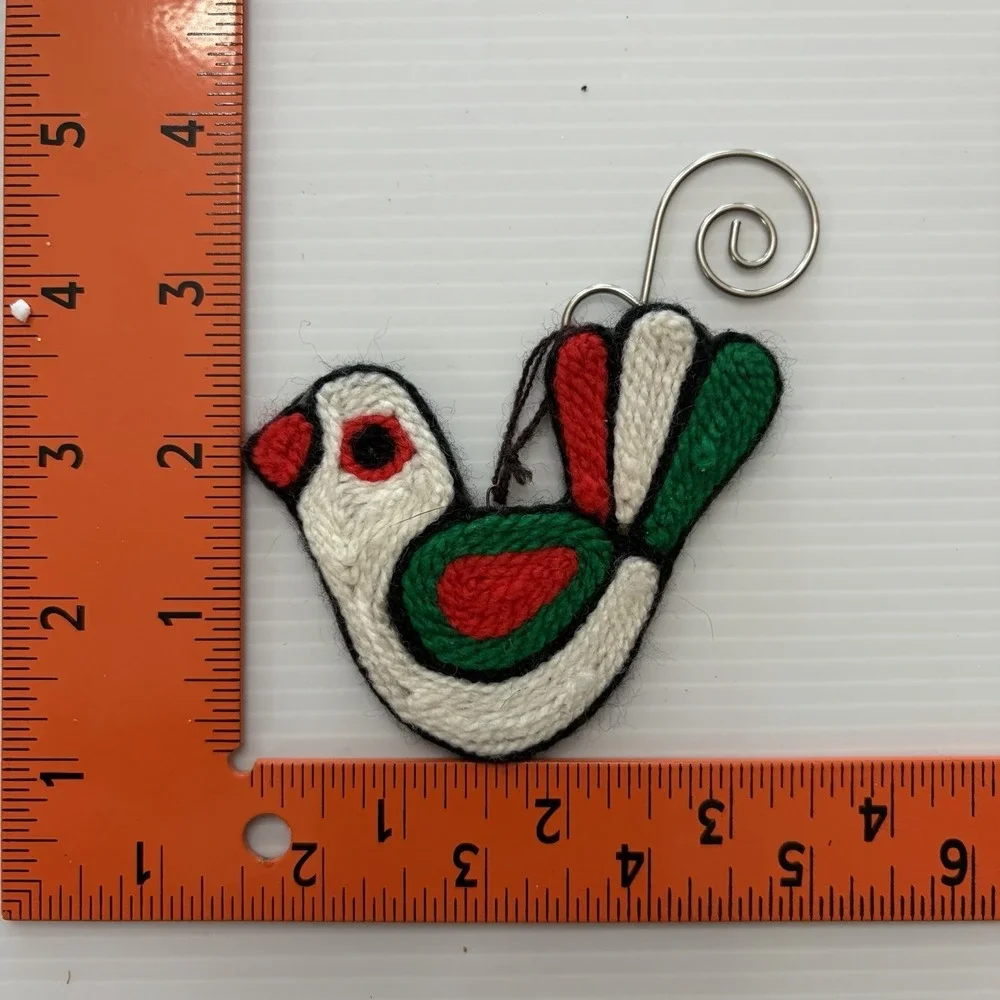 Vintage 70s Needlepoint Christmas Ornaments Llama Bell Star Bird